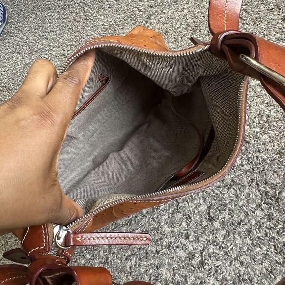 Dooney & Bourke Ostrich Hobo Shoulder Bag Brown Leather Zip Purse - Picture 9 of 12